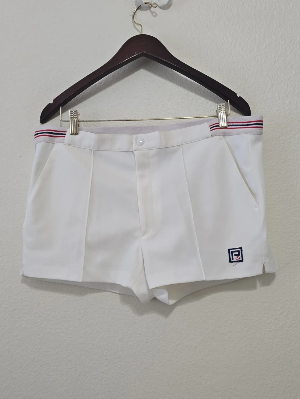 Professional Players Vintage Unisex White Athletic Shorts with Striped Waistband